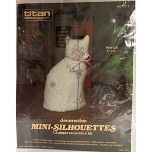 Mini-Cat 8"x5" Stamped Cross-Stitch Kit Vintage New Mini-Silhouettes